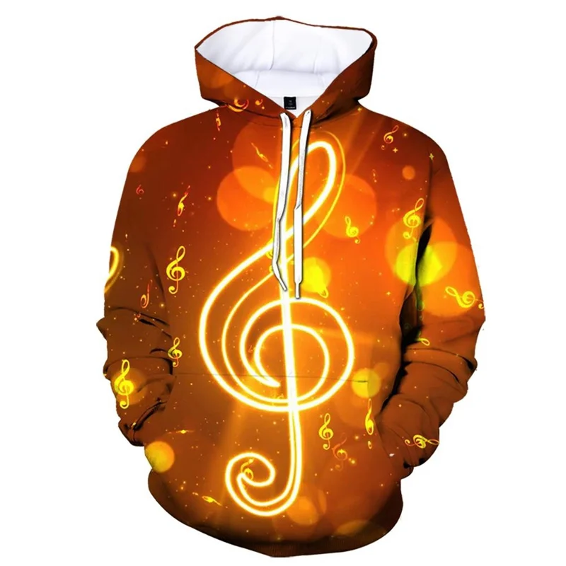 Fun and innovative music notes men's 3D printed sportswear, four season long sleeved pullover sportswear, casual top sportswear