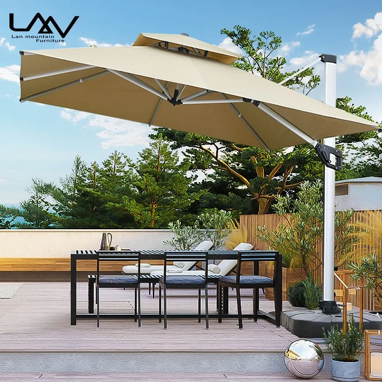 Outdoor offset sun umbrella with solar light garden cantilever led parasol patio umbrella parasol