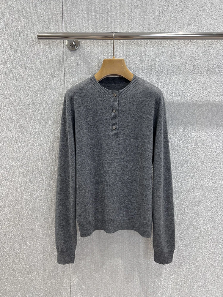 

SVORYXIU Autumn New Style Casual Style Three buttons Cashmere Knitting Pullover Women's Fashion Grey O-Neck Vintage Pullover