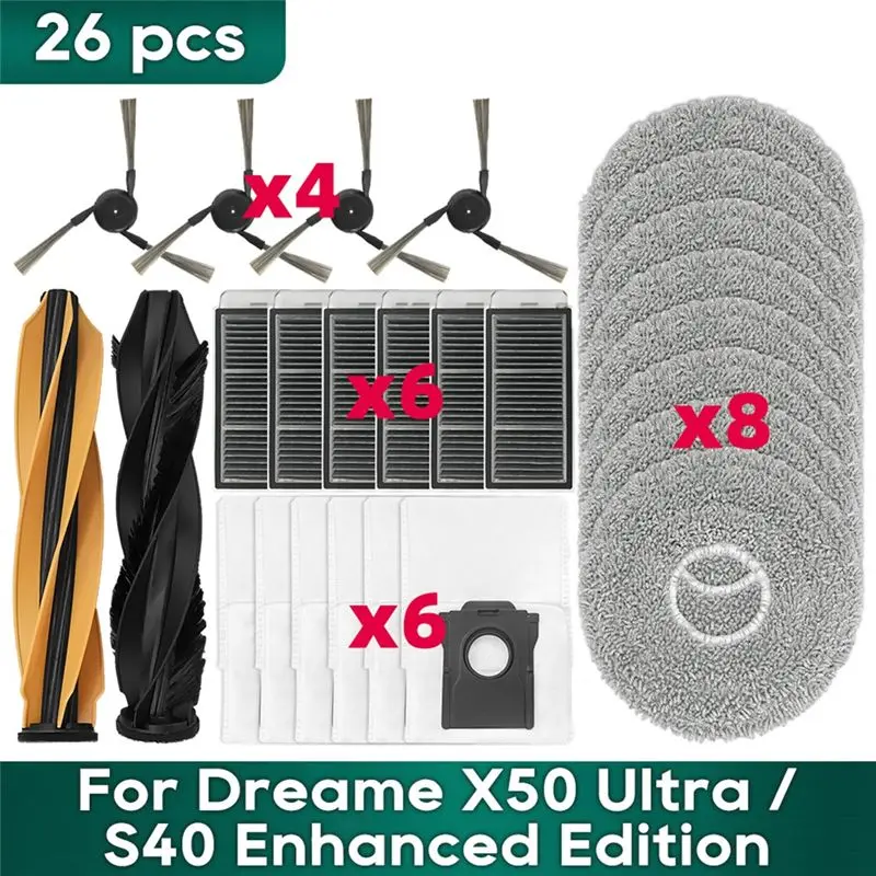 

N10R-For Dreame X50 Ultra / S40 Enhanced Edition Accessories Main Brush Filter Mop Cloth Dust Bags Replacement Parts
