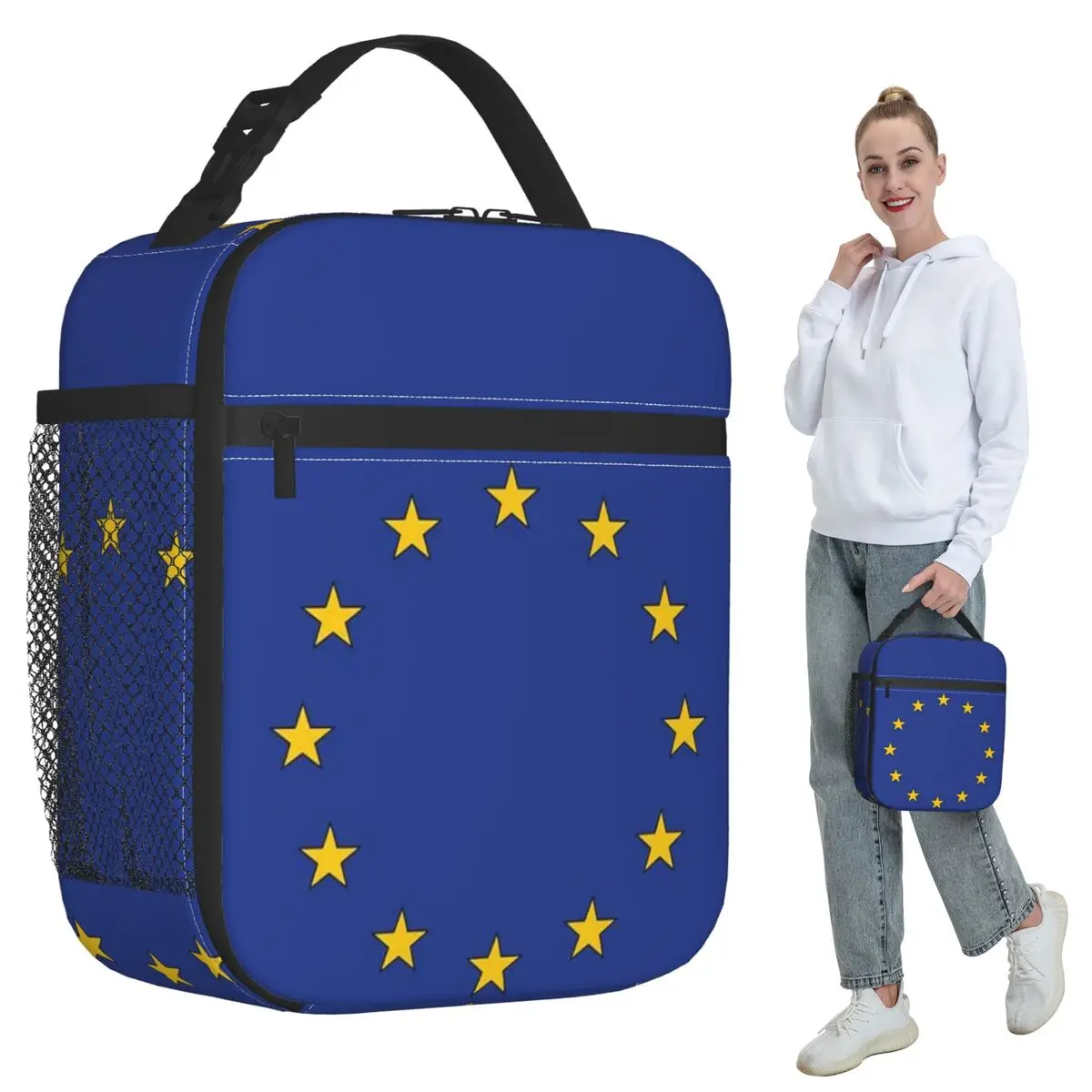European Union EU Flag Insulated Lunch Bag for Women Office Cooler Thermal Food Box Tote Portable Lunch Boxes Container