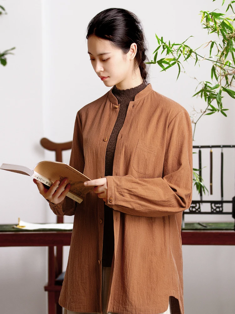 

Yugang New Chinese Sle 00% Cotton Long Sve Stand Collar Embroidered irt Women's Comfortable Breathable Spring Autumn Top