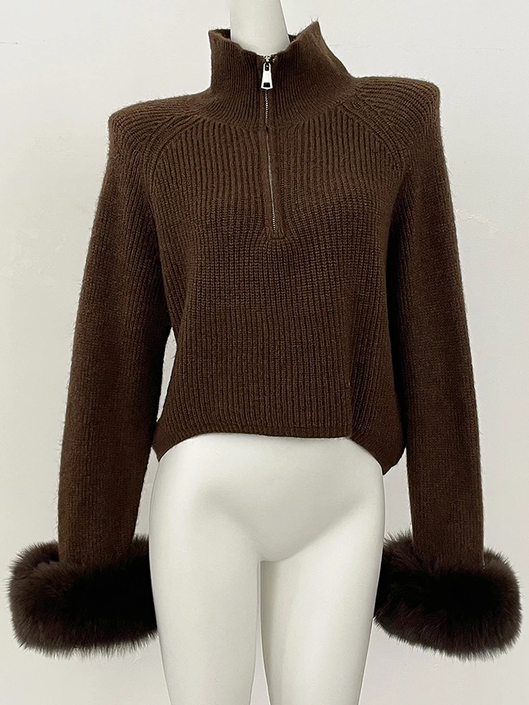 جديد سترة المرأة سستة البطانة فضفاضة قسط سترة الإناث الخريف تريكو المرقعة معطف الفرو الحقيقي الربيع البلوز #1