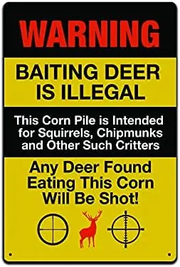 JP's Parcels Tin Signs Hunting Cabin Décor - Metal Wall Sign 12x8 in. Warning Baiting Deer is Illegal Any Deer Found Eating