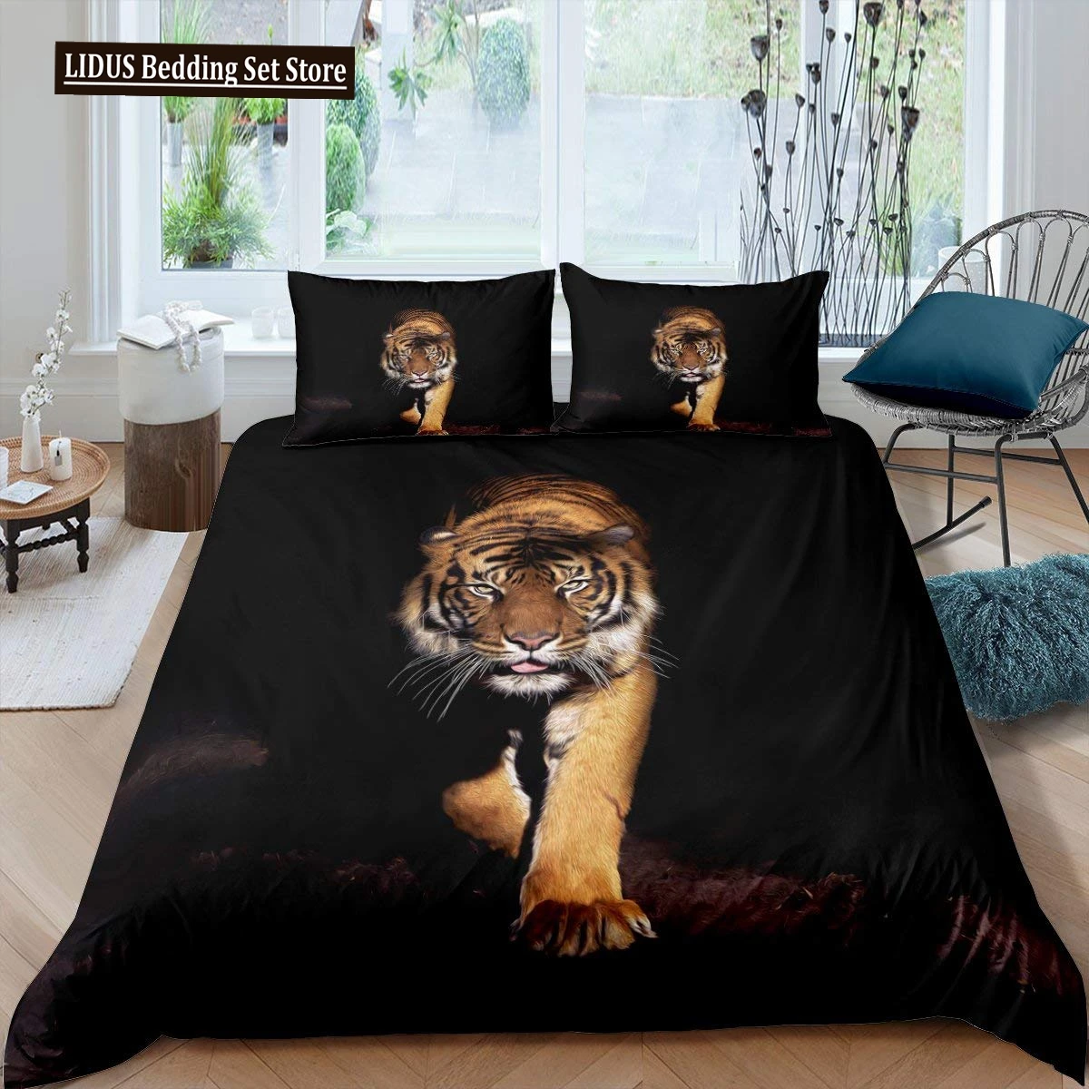 

Tiger Duvet Cover Sets Full Size King Size,African Animals Bedding Set,Tropical Wild Animal Comforter Cover Quilt Cover 2/3 Pcs