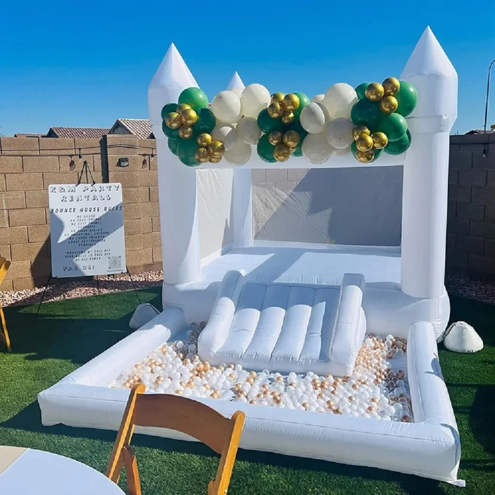 White Bounce House Kids 10x10x8ft Soft Play With Slide Ball Pit Party Customization Inflatable Mini Bouncy Castle outdoor indoor