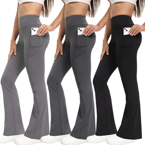 Flare Leggings with Side Pockets Soft Yoga Women's Pants High Waist Gym Slim Pants Fitness and Body Building Sportwear