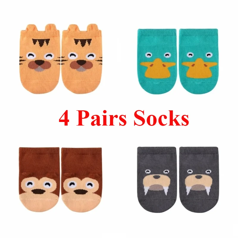 4 Paare/satz Rutschfeste Cartoon Tier 3D Design Casual Kinder Boden Socken Für Mädchen Jungen Baumwolle Kleinkind Baby Jungen Mädchen Socken 0-3 jahre