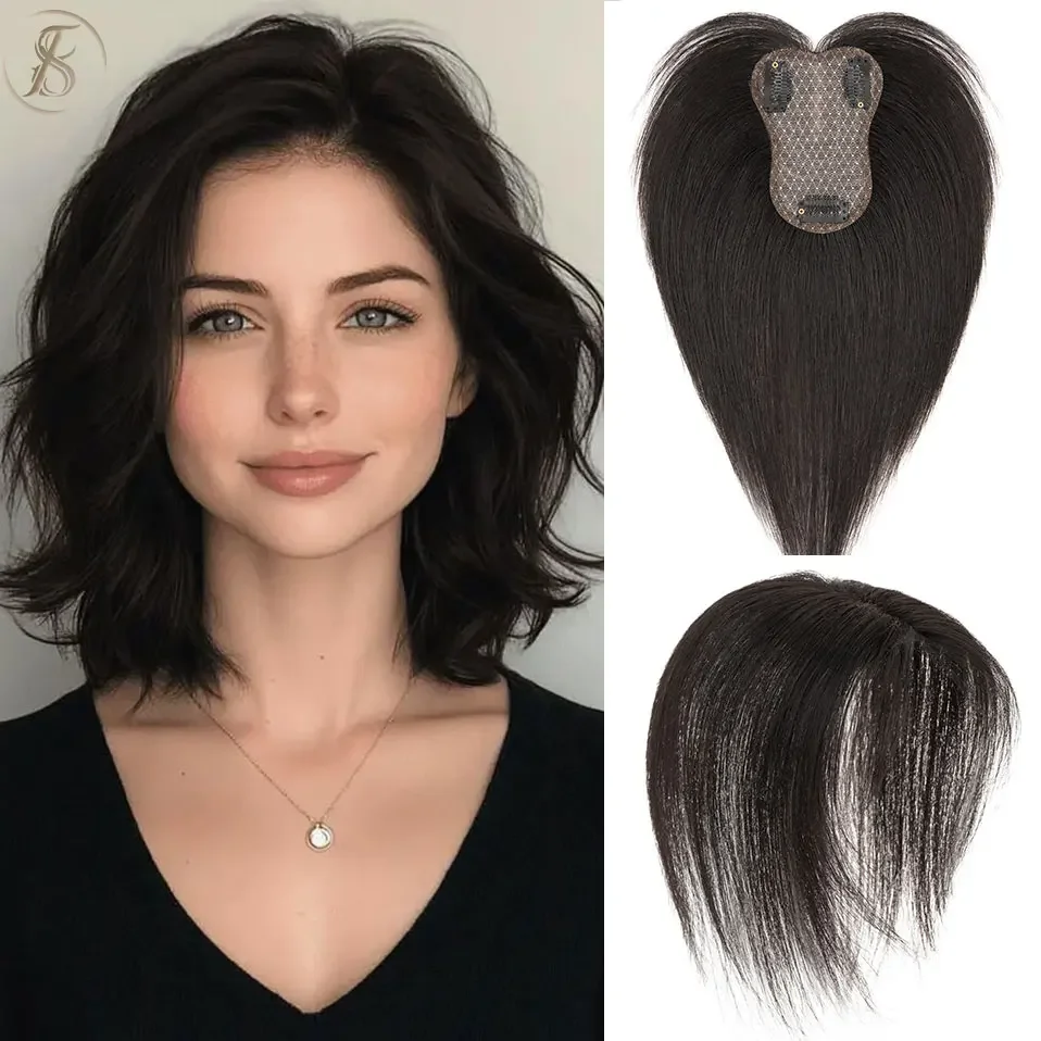 

Топпер из натуральных человеческих волос TESS 8x11 см, 3 нескользящих зажима BB, универсальный зажим для укладки на топпер, шиньоны от выпадения волос и объема