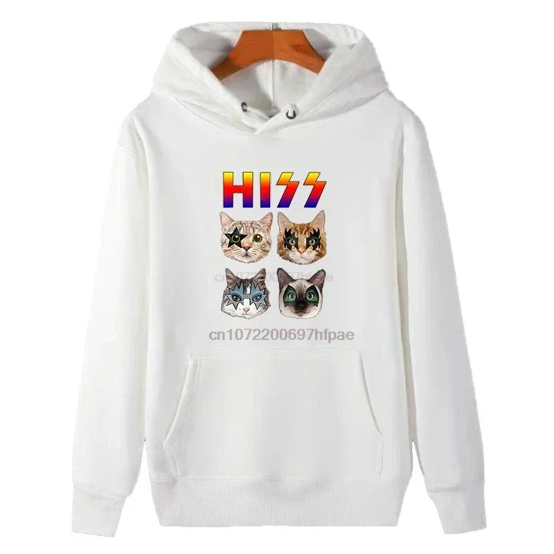 Fashion Graphic Hooded Sweatshirts Hiss Funny Cats Rock Rockin New In Hoodies Sweatshirts Winter Pullovers Thick Sweater Hoodie