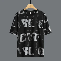 Casual Short Sleeve Loose T-shirts Men's Clothing Stylish Letter Printed Summer Korean Round Neck Youthful Vitality Pullovers