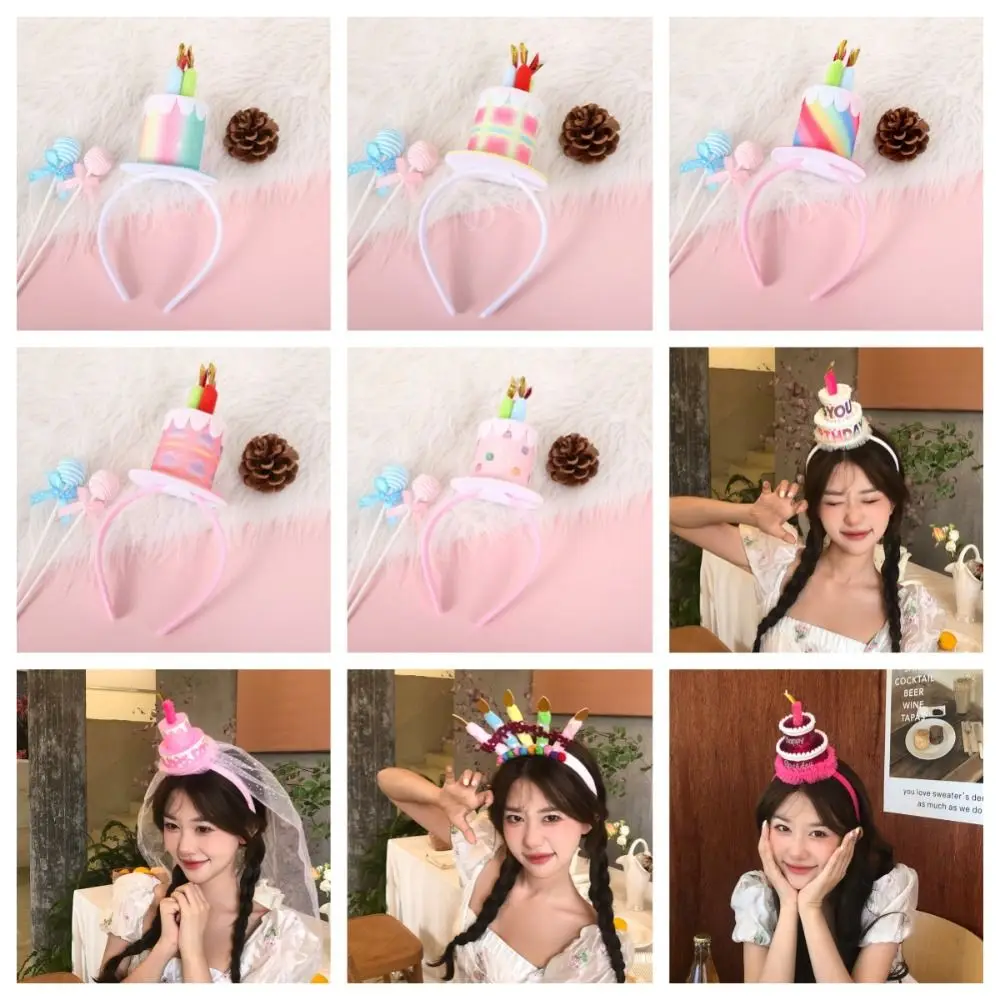 Kawaii Colorful Birthday Hairband Funny Hair Accessories Candle Cake Women Hair Hoop Children Party Props Headdress