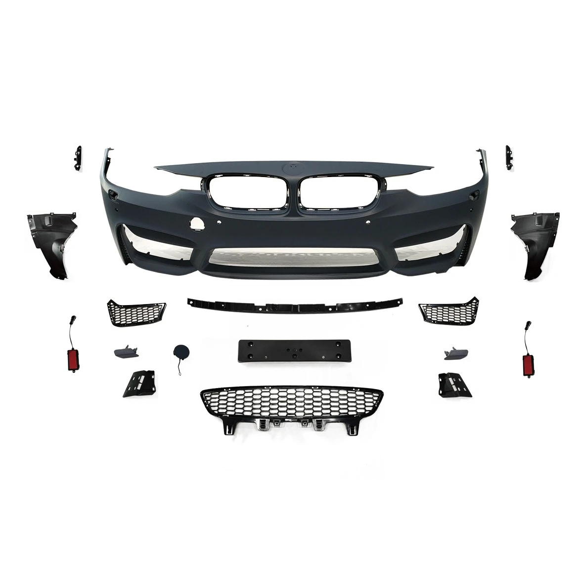 

Полный комплект обвеса включает передний и задний бамперы, а также боковые пороги в стиле 3 серии F30 F35 M3 2012-2018 годов выпуска.