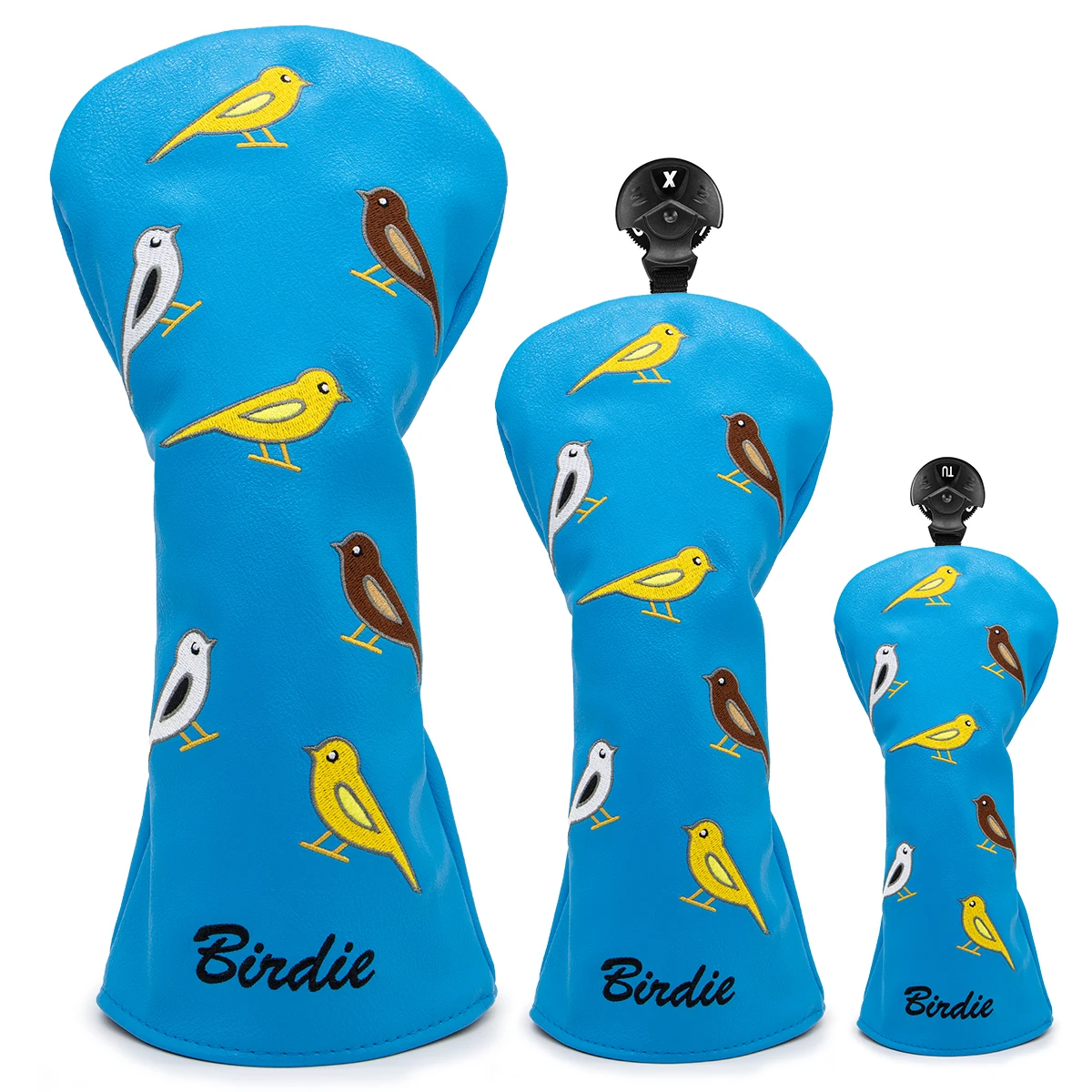 Premium Leather Golf Headcovers, Blue Bird Golf Driver Head Cover, Embroidery Lucky Clover, Fairway(FW) Wood Hybrid(UT)