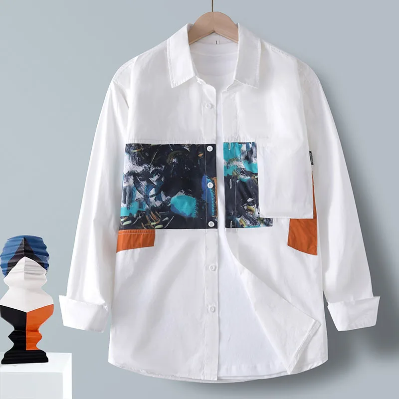 Men'S Spring New Spliced High-Quality Comfortable Fashionable Shirt Loose Large Size Versatile Casual Long-Sleeved Shirts M-3XL