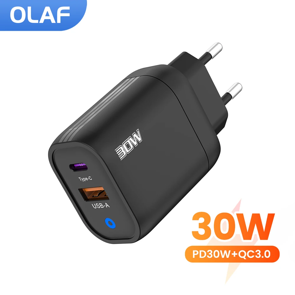 Olaf 30W USB Charger Super Fast Charging QC3.0 PD USB Type C Phone Charger Adapter For iPhone Xiaomi Samsung Huawei Quick Charge