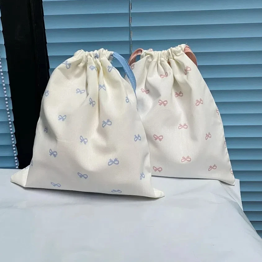 Diaper Pouch Canvas Bundle Pocket Portable Large Drawstring Storage Bag White Medium Cotton Pouch Shopping