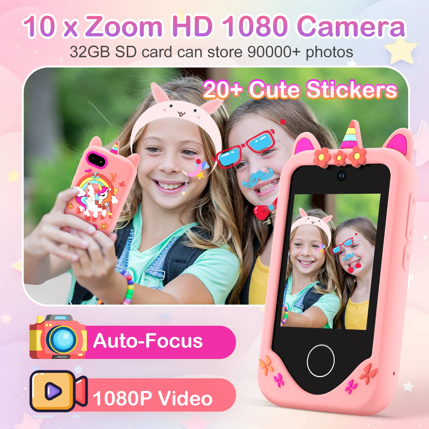 Unicorn Çocuk Telefon Oyuncağı - 32GB Dokunmatik Ekranlı Dijital Kamera MP3 |   3-8 Yaş Erkek Kız Çocuklar İçin Eğitici Oyuncak Şarj Edilebilir 2025Yeni
