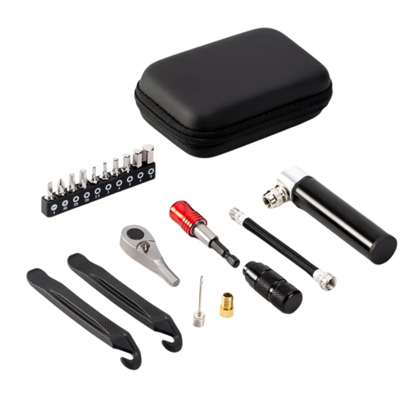 

【Летняя распродажа】Набор инструментов для велосипеда, набор инструментов для ремонта велосипеда с мини-насосом, реверсивный инструмент с храповым механизмом для кемпинга и путешествий