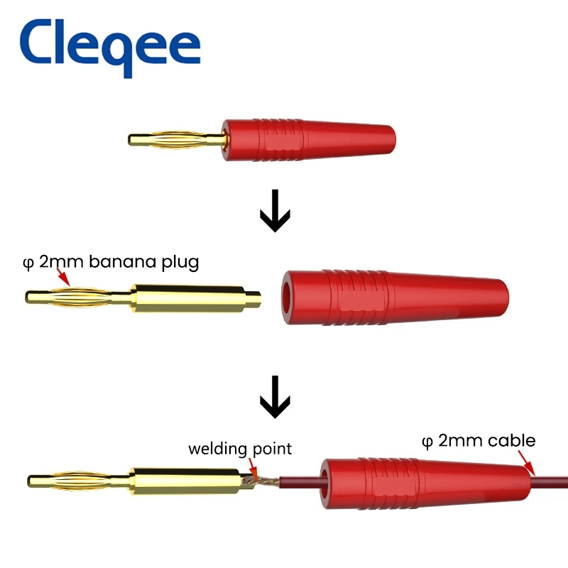 Cleqee P3011 바나나 플러그 커넥터, 멀티미터 오디오 스피커 케이블용 용접 타입 금도금 어댑터, 2mm, 10 개