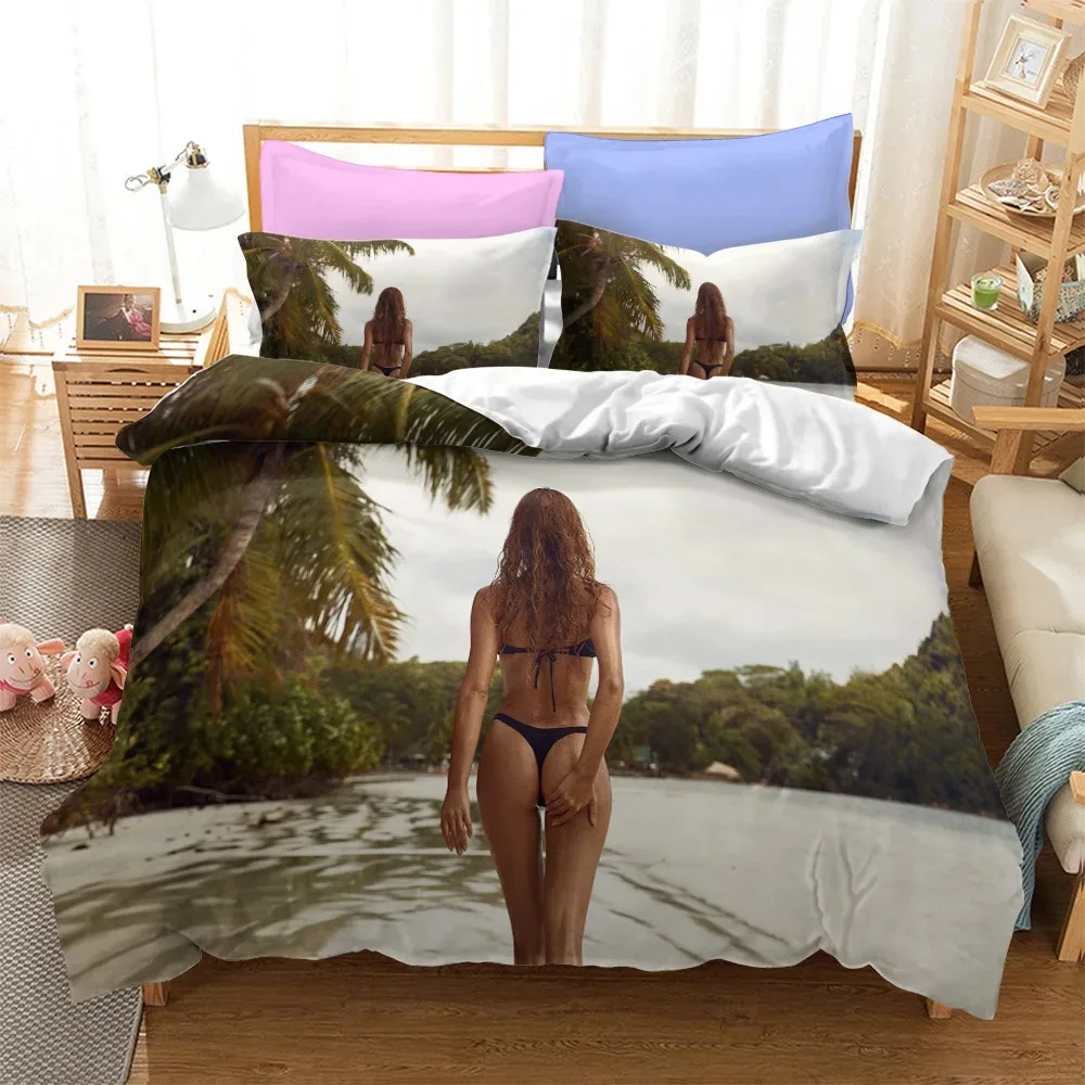 Sexy buttocks bikini bed linen set girl back view bedroom decor luxury quilt cover fashion bed cover pillow cover