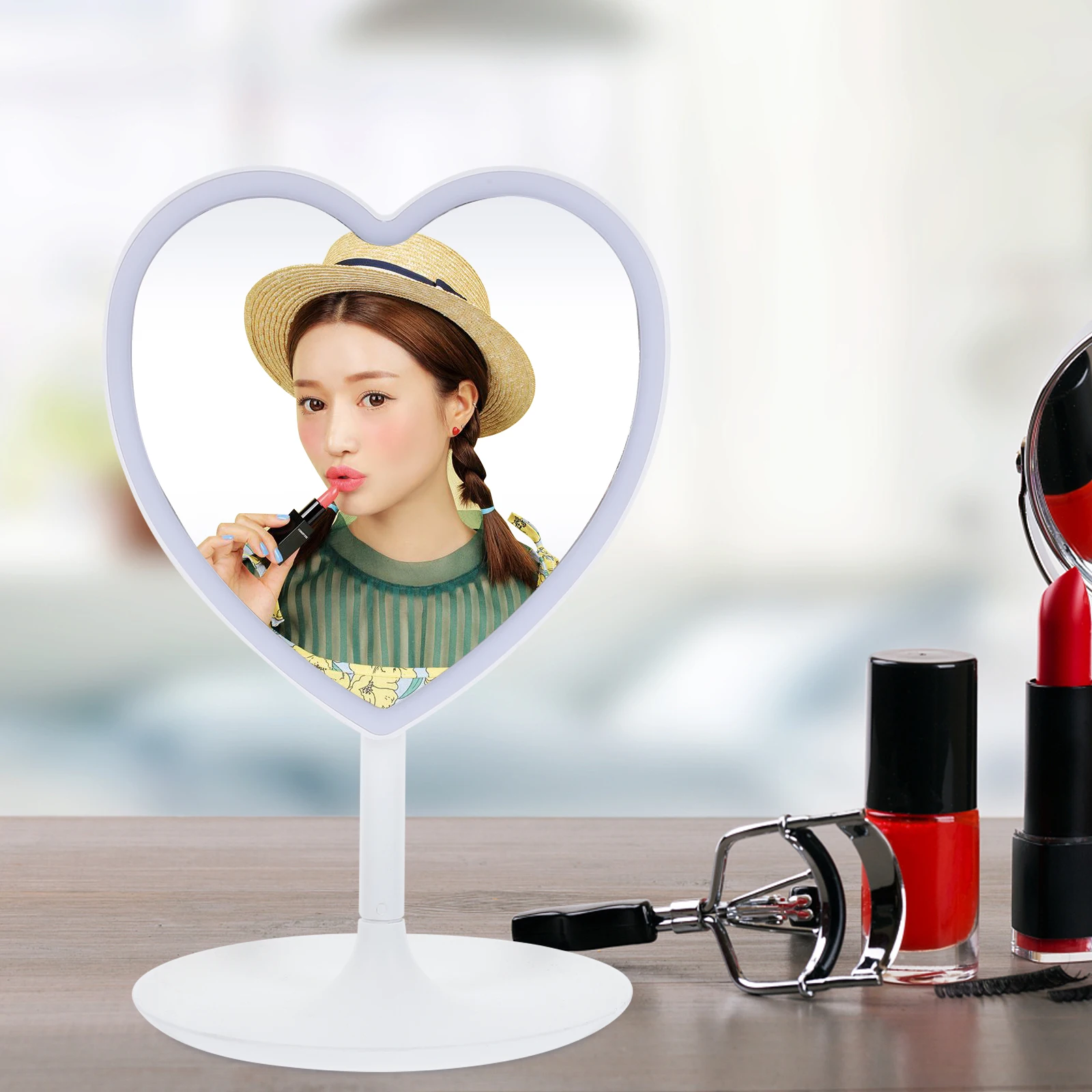 مرآة زينة لسطح المكتب مضاءة محمولة على شكل مكياج LED، سطوع قابل للتعديل لحلاقة المكياج #3