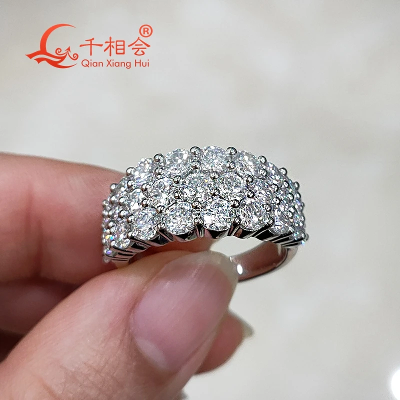 

luxurious sector shape three rows 3.2ct D white moissanite half Eternity Band ring 925 Sterling Jewelry Rings Engagement