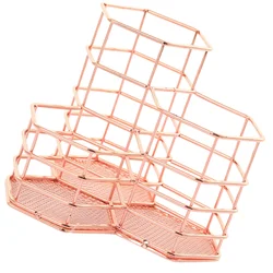 Metal Rose Gold Box Desk Stationery Organizer Makeup Brush Holder Pen Holder Household Makeup Storage Office School Storage Case