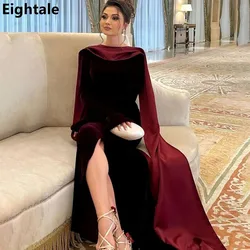 Eightale 2025 Burgundy Velour Mermaid Evening Dress With Cape Backless Pearls O-Neck Prom Party Gown Floor Length Customized