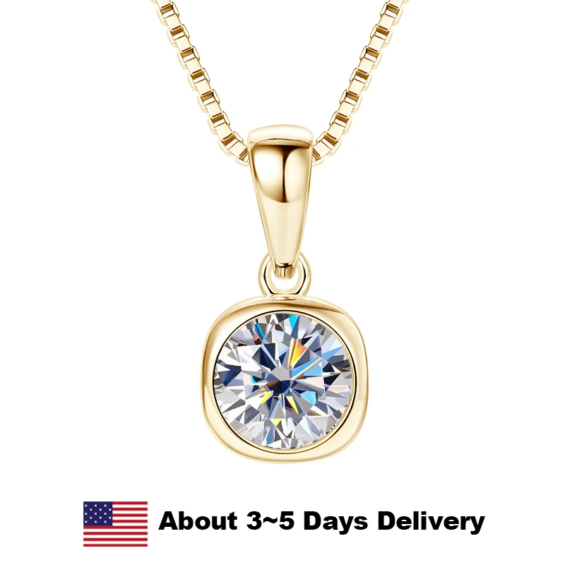 

Certified 1ct Moissanite Solitaire Necklace for Women Box Chain Clavicle Chain Necklace Fine Jewelry Original 925 Sterling Silve