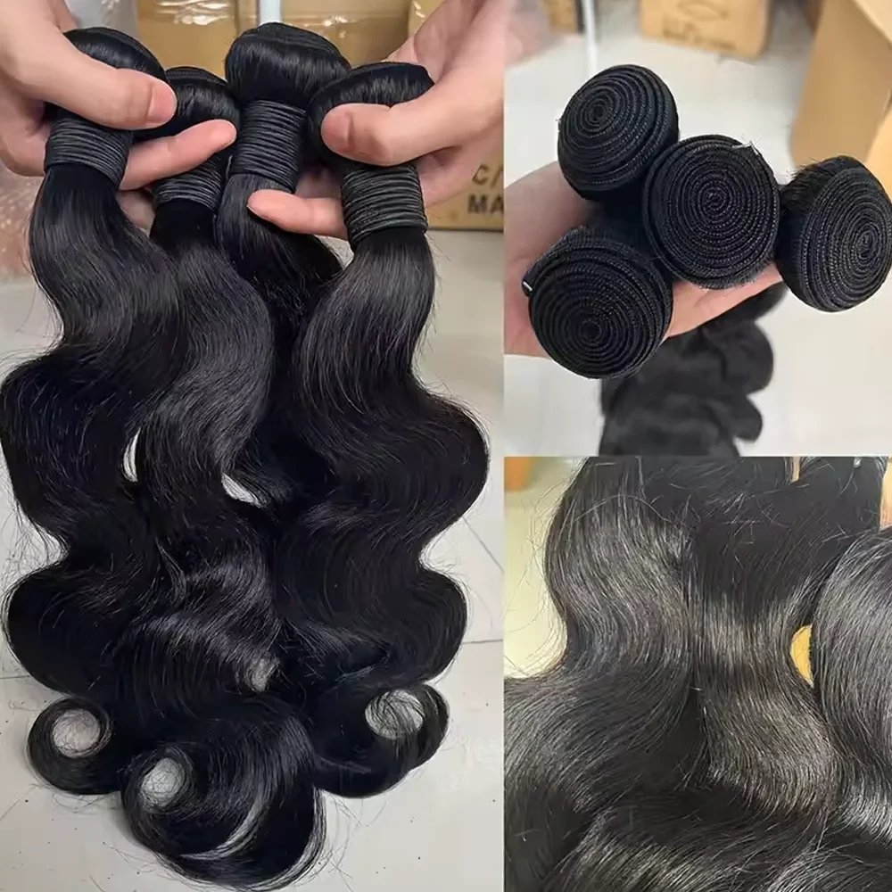 

42-дюймовая костяная объемная волна, 100% пучки человеческих волос, необработанные волосы для наращивания, бразильский натуральный черный, 1, 3, 4 комплекта, необработанные