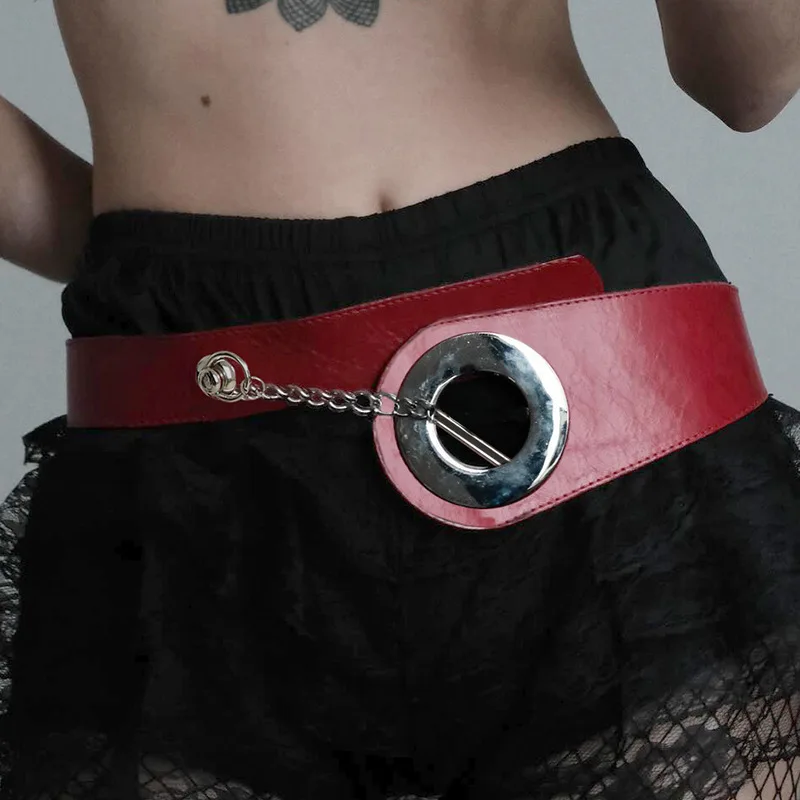 

New Double Loop Pu Leather Personalized Belt Chain Splicing One Buckle Belt Accessories Spice Girls Punk Style Costume Accessory