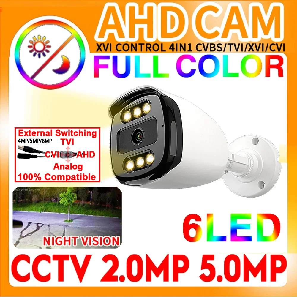 

5000TVL 6LED 5MP 24H Full Color Night Vision CCTV Surveillance AHD Camera 4MP 1080P HD Luminous H265 Outdoor lighting Waterproof