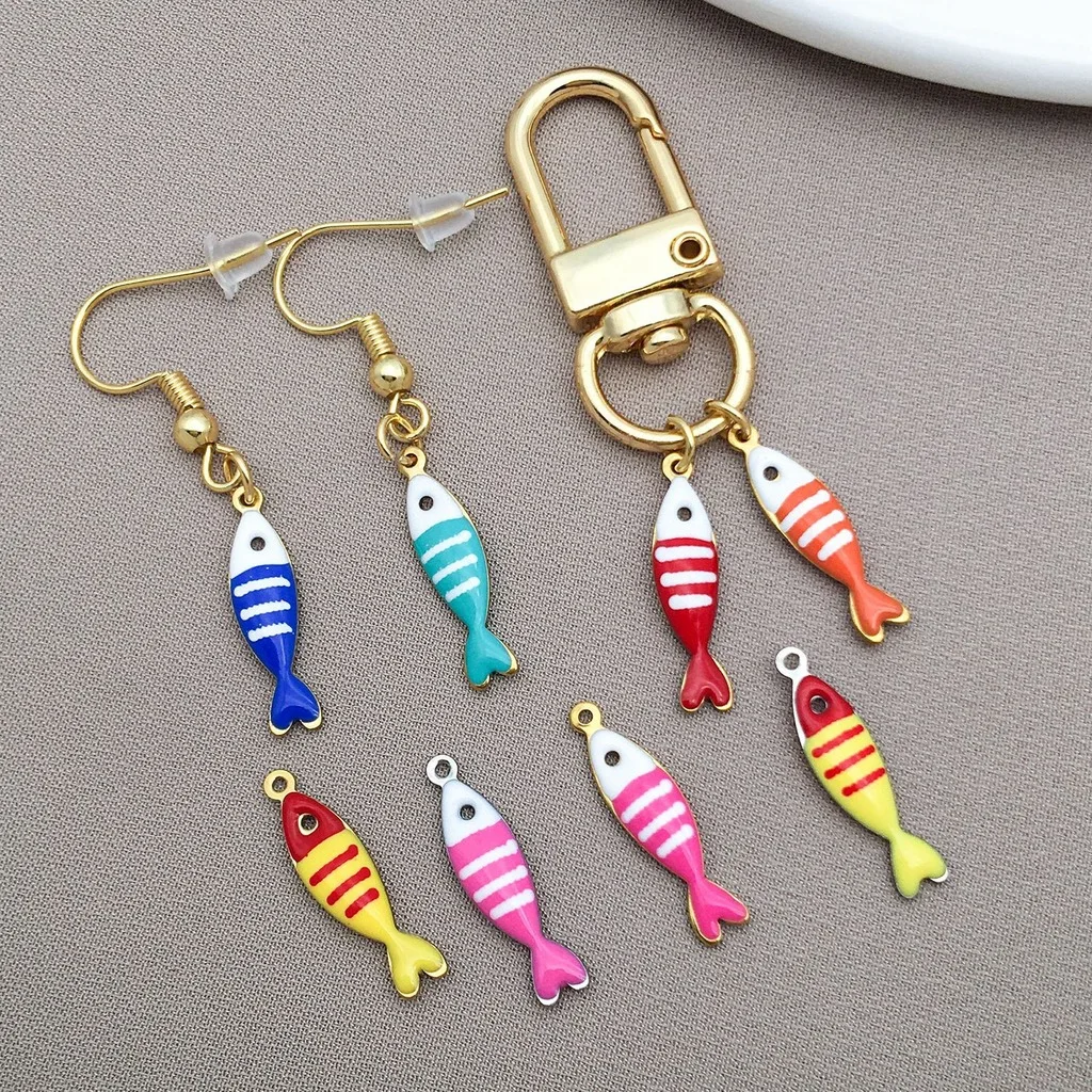 Stainless Steel Double-Sided Enamel Striped Fish Pendant, Diy Jewelry Accessory For Necklaces Bracelets Earrings