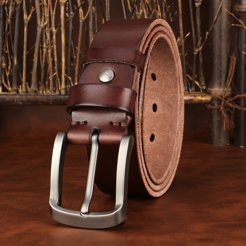 

3.8CM Real Cowskin Genuine Leather Belts Male Belt For Jeans Men Strap Vintage Pin Buckle Ceinture Heavy Duty Work Belt