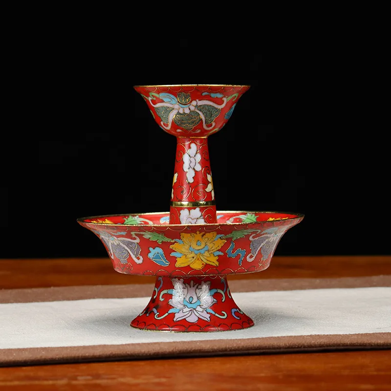 

Cz cloisonné buddhist utensils traditional copper body filigree enamel polished eight auspicious double-layered with tray