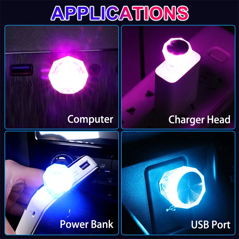 Mini USB Plug Lamp 5V LED Night Light Colorful Ambient Light Car Decoration LED Lamp Nightlight Mobile Power Charging Lighting
