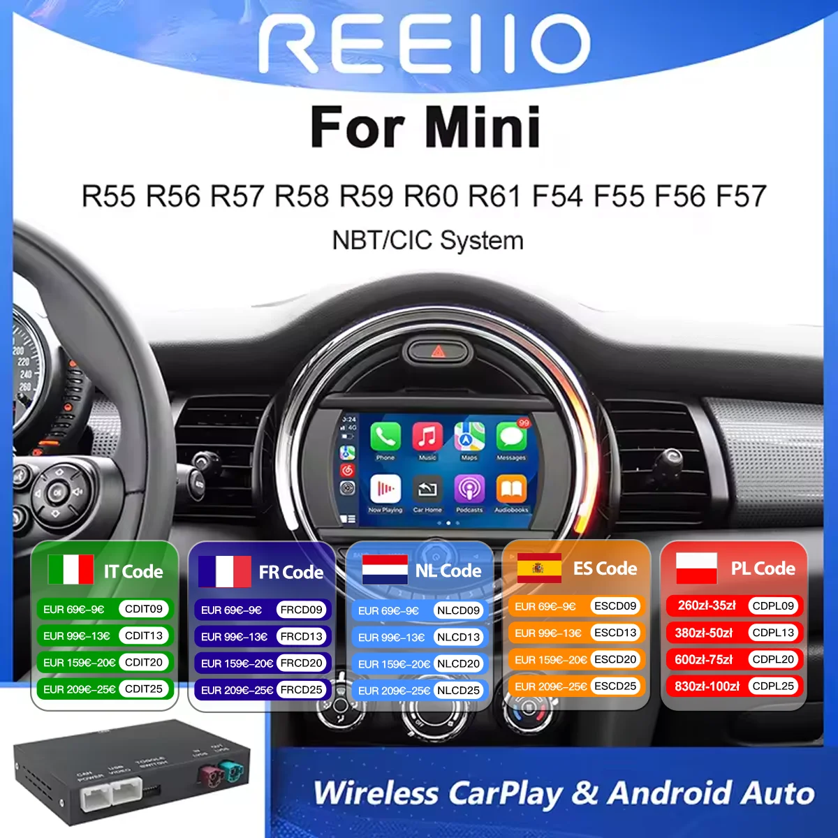 Interface CarPlay sans fil Android Auto pour BMW MINI Cooper CIC/NBT R55 R56 R57 R58 R59 R60 R61 F54 F55, Mirror Link, AirPlay