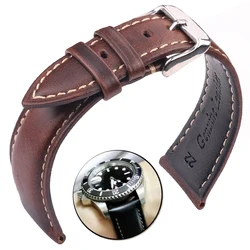 Handmade Genuine Leather Watch Band 18 19 20 21 22 24mm Black Dark Brown Vintage Strap Steel Pin Buckle