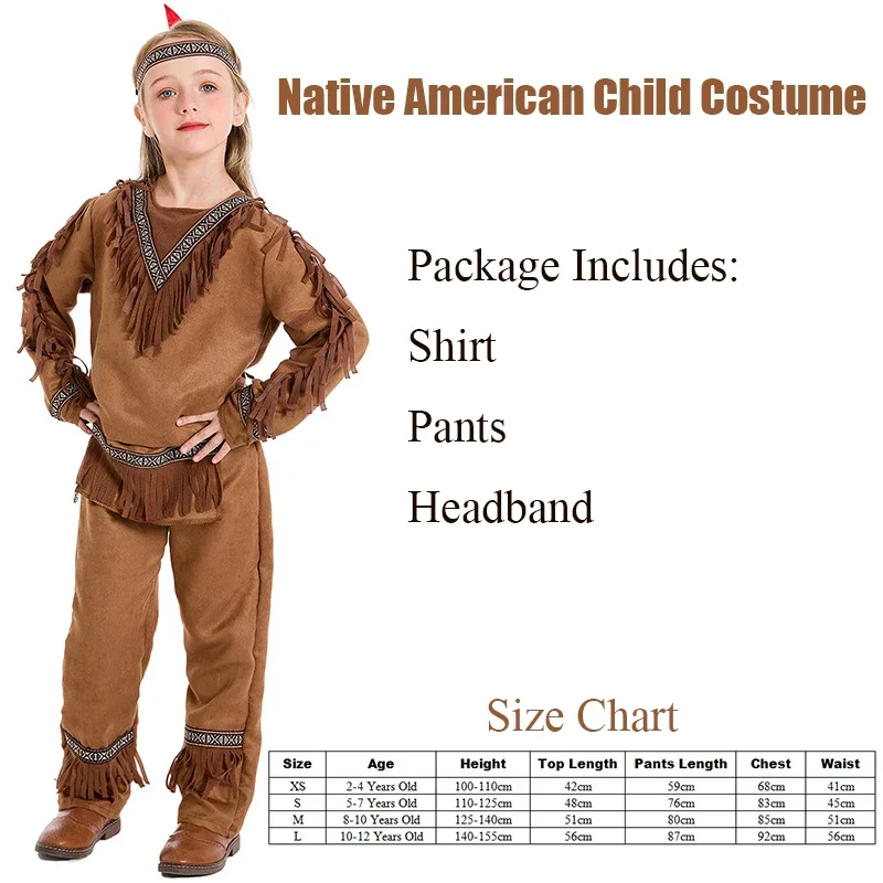 Унисекс мальчики родной индейский костюм для девочек американская принцесса костюм на Хэллоуин для детей