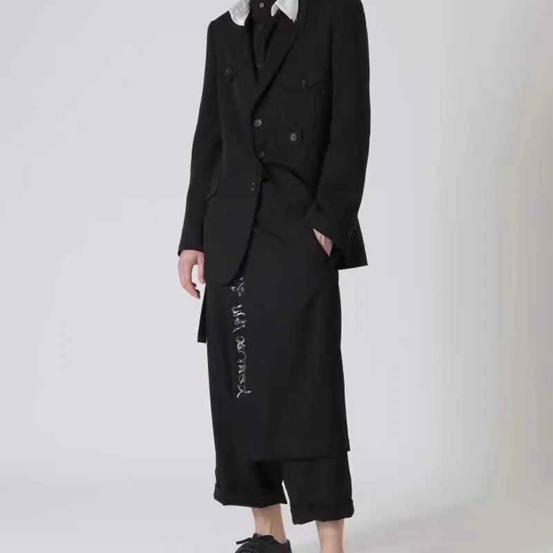 Calça casual estilo Yamamoto para homens e mulheres, calça solta de oito comprimentos, design de moda, avental escuro, nova, 2022