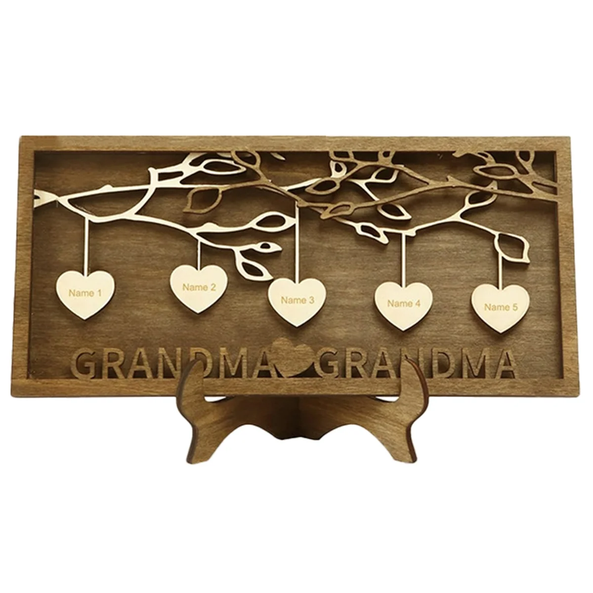 Wooden Family Tree Plaque Decoration Carved Family Name Ornaments Mother'S Day Gift 5 Name