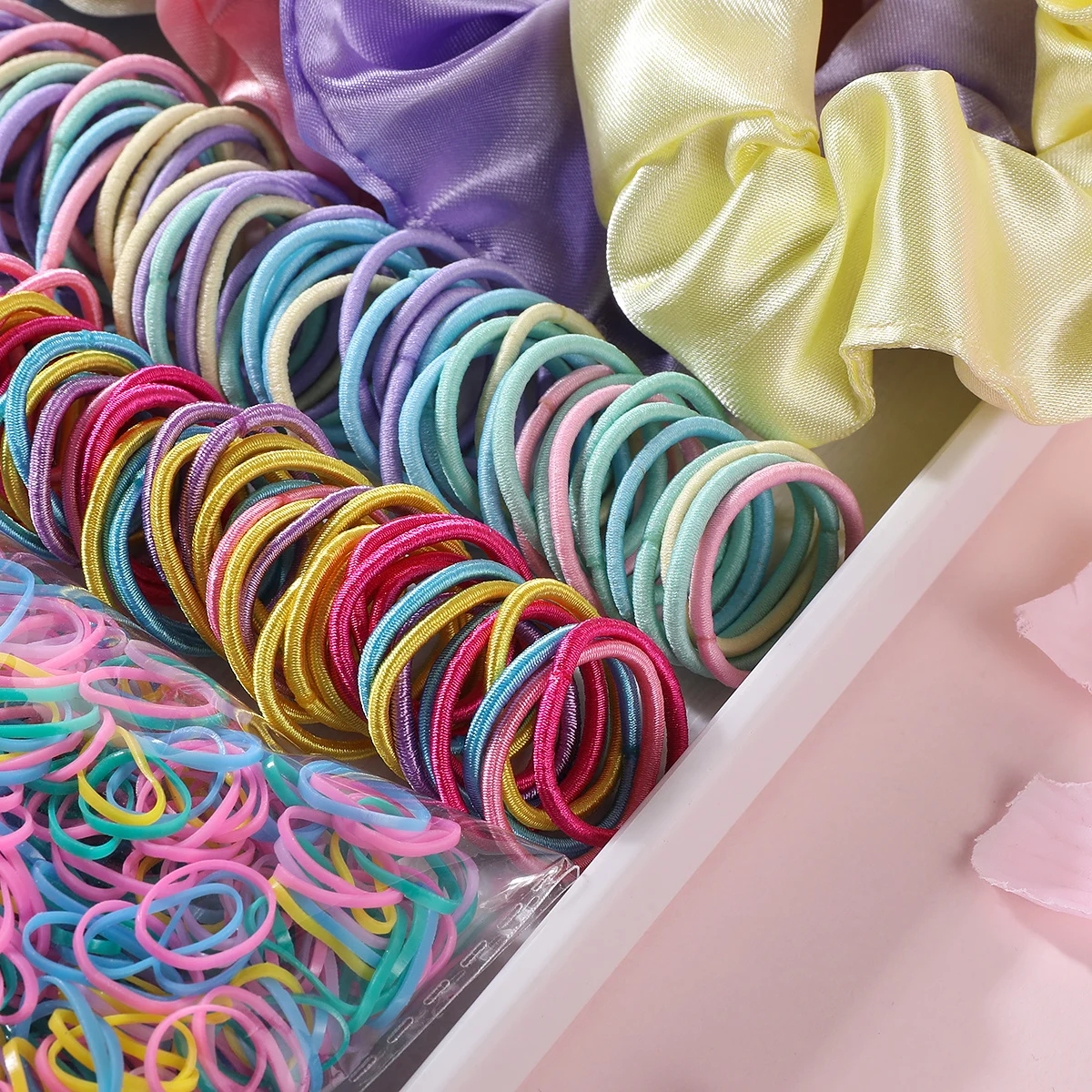 2155Pcs Girls Colorful Hair Bands Set Nylon Elastic Rubber Band Satin Scrunchies Children Ponytail Holder Kids Hair Accessories