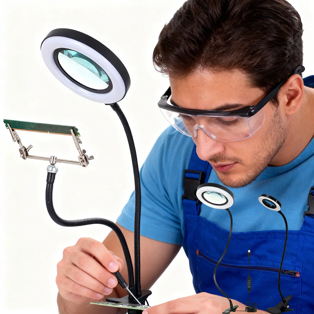 Multifunctional Magnifying Glass with Led Lights Helping Hand Soldering Desk Lamp Magnifier Tool for Welding Reading Repair