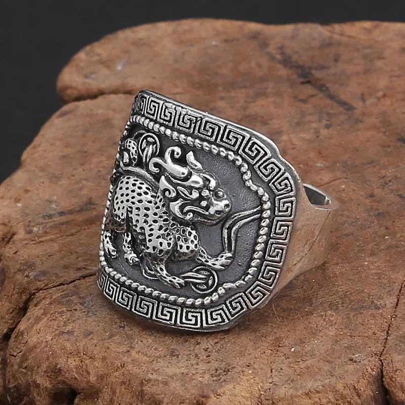 Wholesale 925 sterling silver fashion jewelry retro thai silver personalized male and female open ring unicorn ring index finger