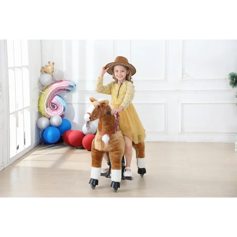 Ride on Horse Toys Riding Horse Toys Ride on Toys for 614 Years Old Premium Plush Animals Toys Walking Horse with Wheels Brown