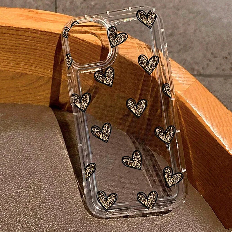 Case for Xiaomi 13 12 11 Lite 14 13T 12T 12X Creative Leopard Heart Pattern Phone Cover for Poco X6 X3 F5 Pro Air Cushion Cases