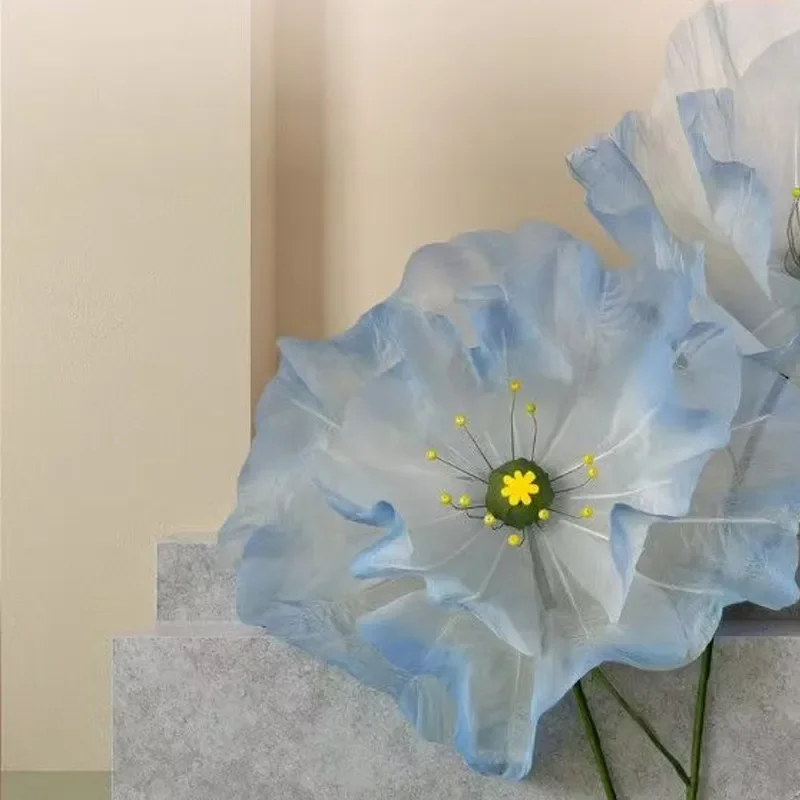 Handmade Yarn Poppy Flower Artificial Bloom Home Decor Ornament Photography Prop Interior Design Accent Soft Knitted Petal