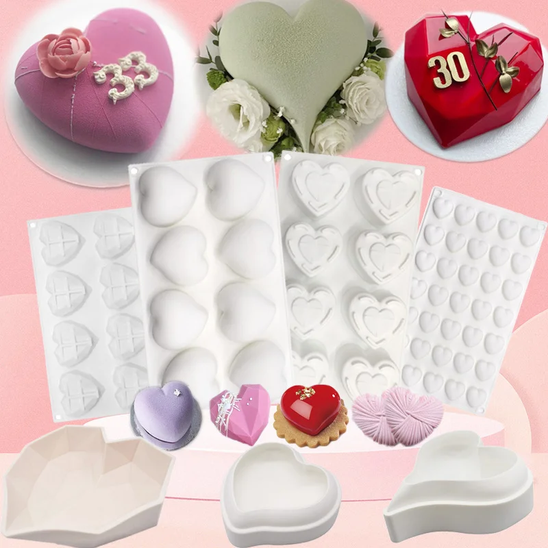 

Multi Style Heart Silicone Cake Mold Diamond Love Chocolate Candy Jelly Baking Mould Candle Soap Making Set Valentine's Day Gift