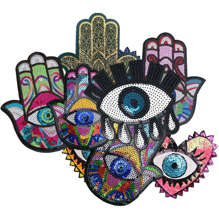 الجملة عين الشر الحديد على التصحيح حجم كبير مطرزة النخيل الطوطم للسترات وحقائب الظهر #1